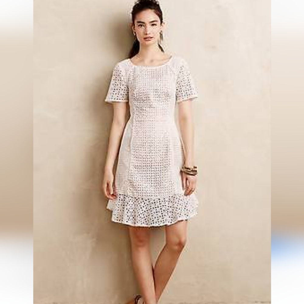 Anthropologie HD In Paris George White Eyelet Dress Size 2